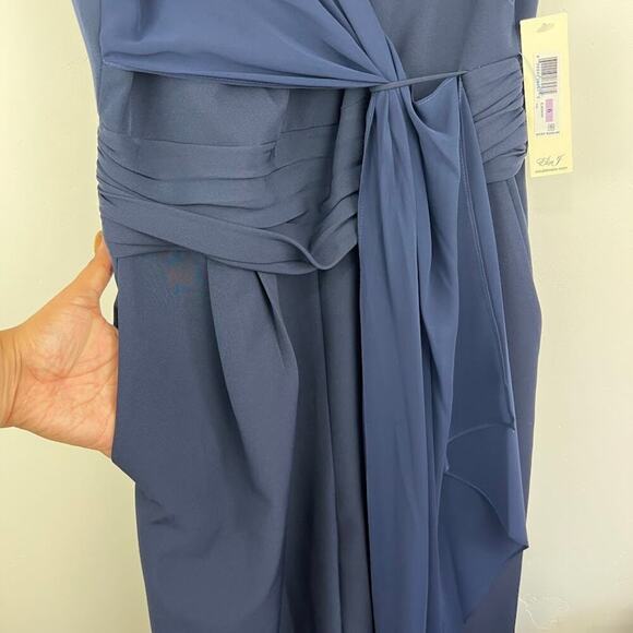 Eliza J Navy Ruffled Chiffon Draped Sleeveless Evening Wide Leg Jumpsuit Size 6 - Picture 6 of 12